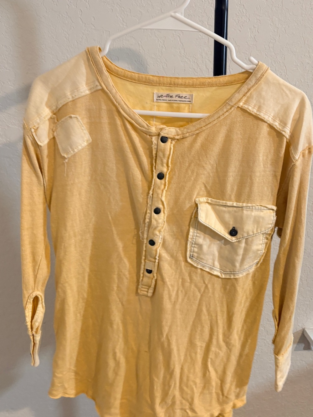 We The Free Pale Yellow Long-Sleeve Henley with Chest Pocket